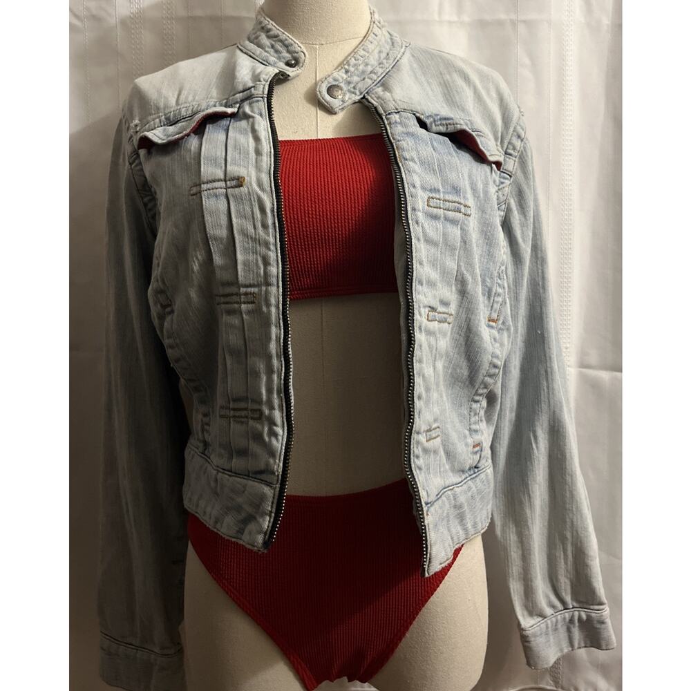 Vintage Tommy Hilfiger Jacket Adult S/P Zip Blue Denim Pockets Long Sleeve